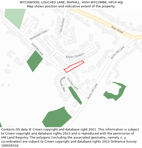 WYCHWOOD, LOUCHES LANE, NAPHILL, HIGH WYCOMBE, HP14 4QJ: Location map and indicative extent of plot