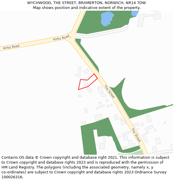 WYCHWOOD, THE STREET, BRAMERTON, NORWICH, NR14 7DW: Location map and indicative extent of plot