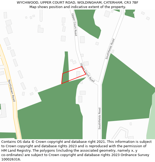 WYCHWOOD, UPPER COURT ROAD, WOLDINGHAM, CATERHAM, CR3 7BF: Location map and indicative extent of plot