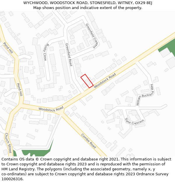 WYCHWOOD, WOODSTOCK ROAD, STONESFIELD, WITNEY, OX29 8EJ: Location map and indicative extent of plot