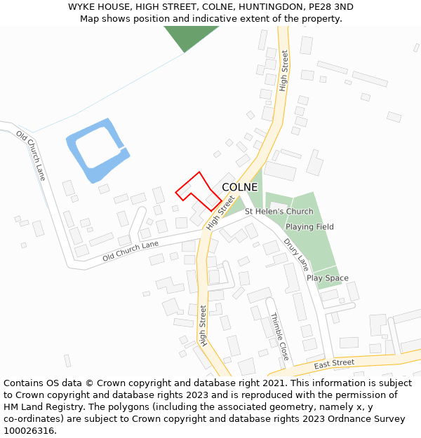 WYKE HOUSE, HIGH STREET, COLNE, HUNTINGDON, PE28 3ND: Location map and indicative extent of plot