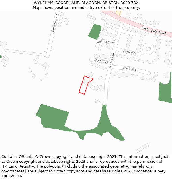 WYKEHAM, SCORE LANE, BLAGDON, BRISTOL, BS40 7RX: Location map and indicative extent of plot