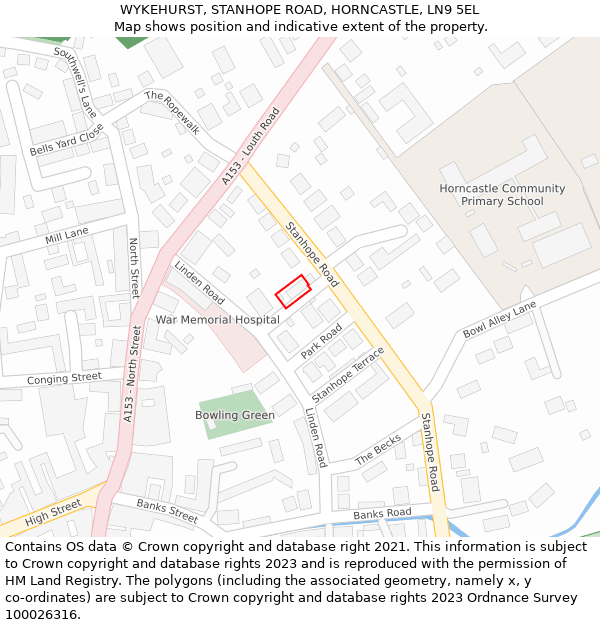 WYKEHURST, STANHOPE ROAD, HORNCASTLE, LN9 5EL: Location map and indicative extent of plot
