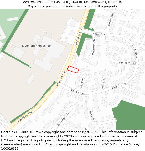 WYLDWOOD, BEECH AVENUE, TAVERHAM, NORWICH, NR8 6HN: Location map and indicative extent of plot