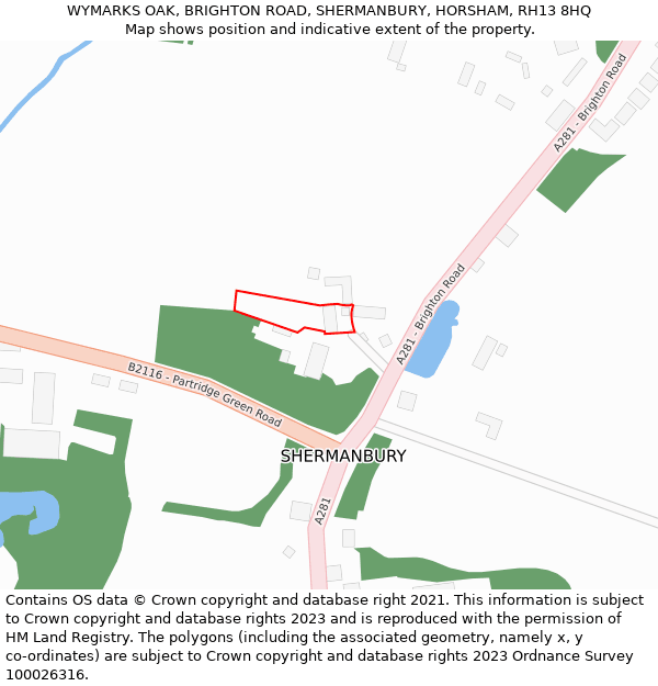 WYMARKS OAK, BRIGHTON ROAD, SHERMANBURY, HORSHAM, RH13 8HQ: Location map and indicative extent of plot