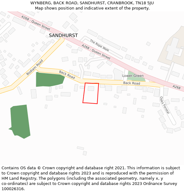 WYNBERG, BACK ROAD, SANDHURST, CRANBROOK, TN18 5JU: Location map and indicative extent of plot