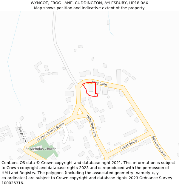 WYNCOT, FROG LANE, CUDDINGTON, AYLESBURY, HP18 0AX: Location map and indicative extent of plot