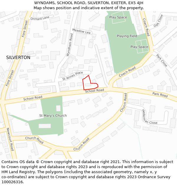 WYNDAMS, SCHOOL ROAD, SILVERTON, EXETER, EX5 4JH: Location map and indicative extent of plot