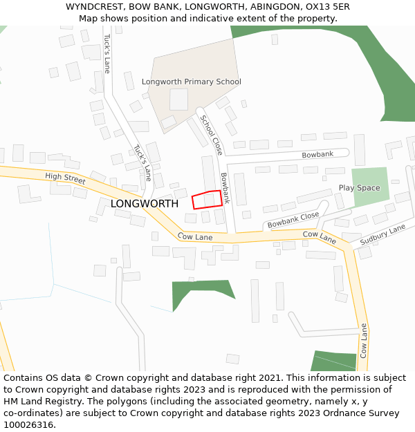 WYNDCREST, BOW BANK, LONGWORTH, ABINGDON, OX13 5ER: Location map and indicative extent of plot