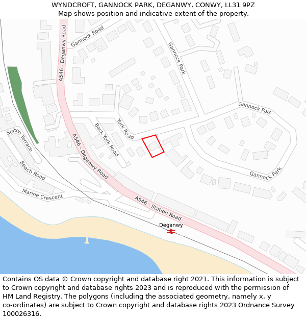 WYNDCROFT, GANNOCK PARK, DEGANWY, CONWY, LL31 9PZ: Location map and indicative extent of plot