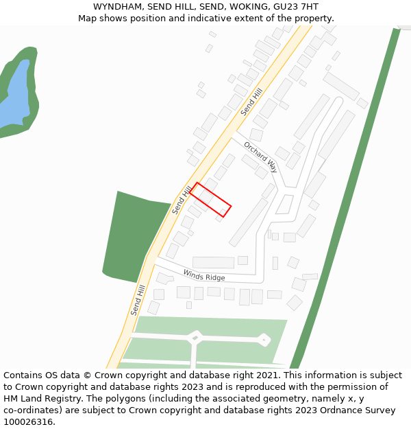 WYNDHAM, SEND HILL, SEND, WOKING, GU23 7HT: Location map and indicative extent of plot