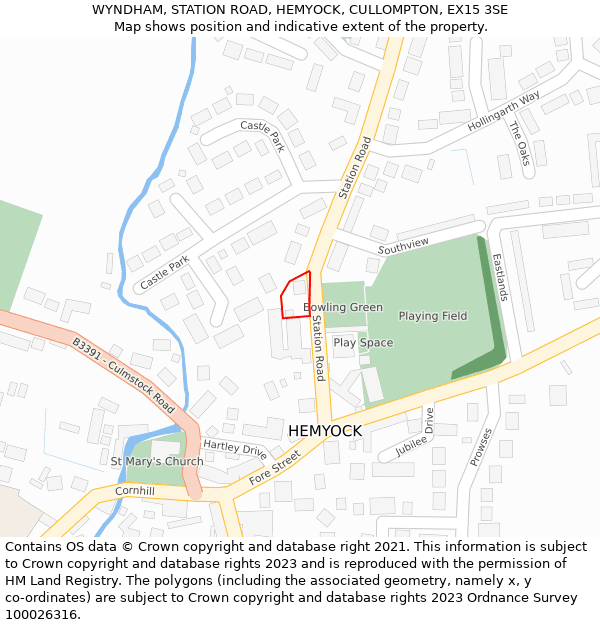 WYNDHAM, STATION ROAD, HEMYOCK, CULLOMPTON, EX15 3SE: Location map and indicative extent of plot