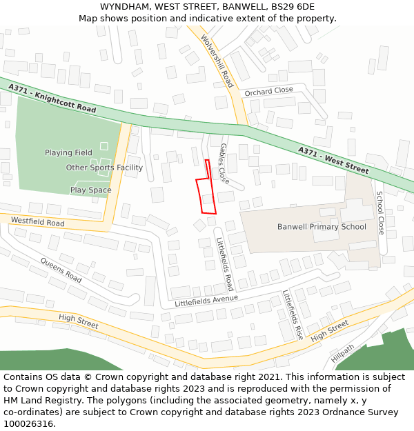 WYNDHAM, WEST STREET, BANWELL, BS29 6DE: Location map and indicative extent of plot