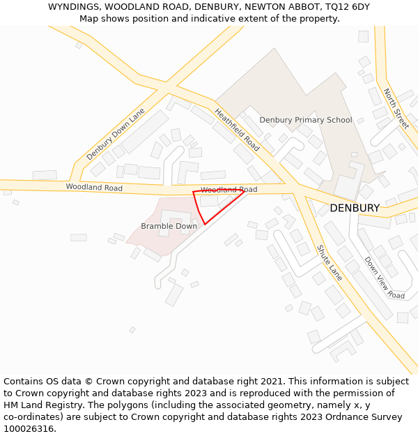 WYNDINGS, WOODLAND ROAD, DENBURY, NEWTON ABBOT, TQ12 6DY: Location map and indicative extent of plot