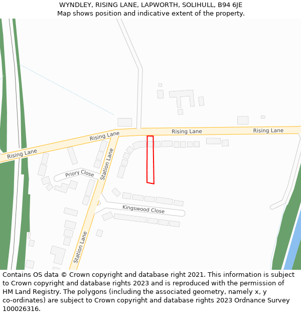 WYNDLEY, RISING LANE, LAPWORTH, SOLIHULL, B94 6JE: Location map and indicative extent of plot