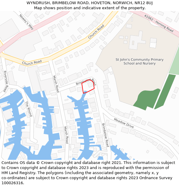 WYNDRUSH, BRIMBELOW ROAD, HOVETON, NORWICH, NR12 8UJ: Location map and indicative extent of plot