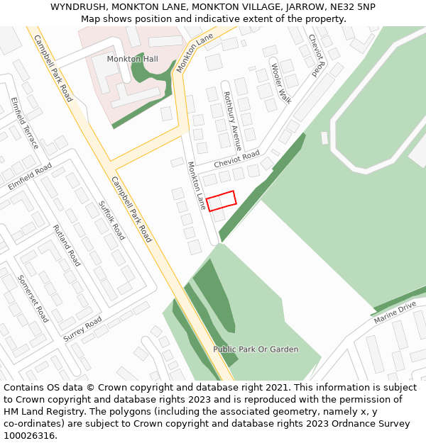 WYNDRUSH, MONKTON LANE, MONKTON VILLAGE, JARROW, NE32 5NP: Location map and indicative extent of plot