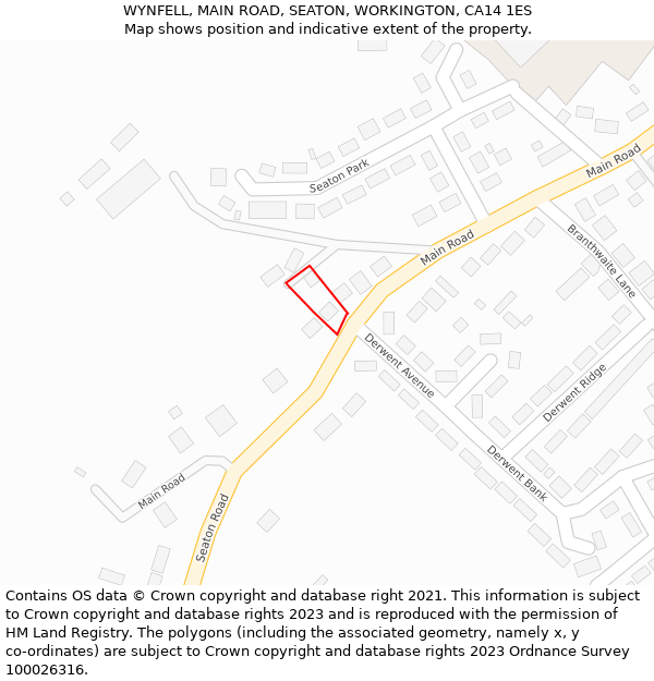 WYNFELL, MAIN ROAD, SEATON, WORKINGTON, CA14 1ES: Location map and indicative extent of plot