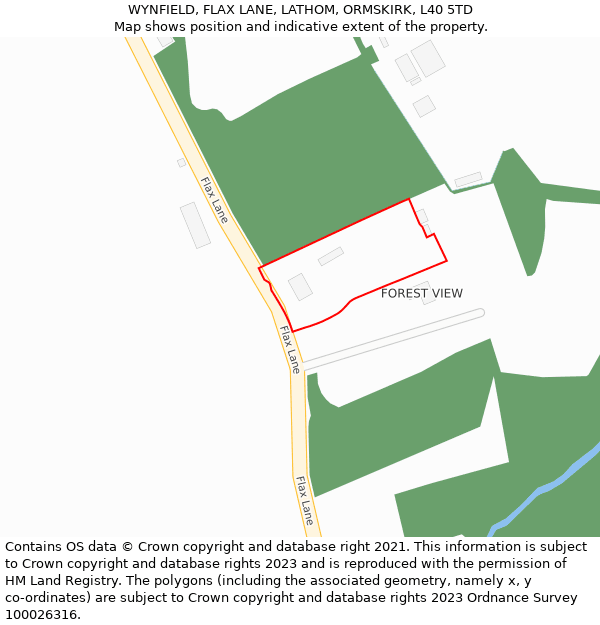 WYNFIELD, FLAX LANE, LATHOM, ORMSKIRK, L40 5TD: Location map and indicative extent of plot
