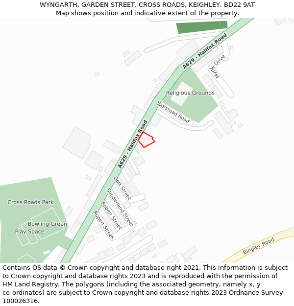 WYNGARTH, GARDEN STREET, CROSS ROADS, KEIGHLEY, BD22 9AT: Location map and indicative extent of plot