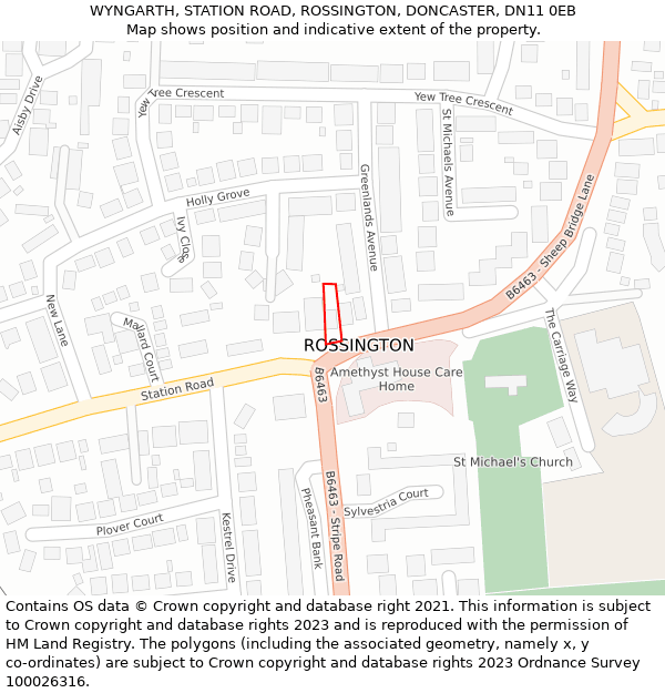 WYNGARTH, STATION ROAD, ROSSINGTON, DONCASTER, DN11 0EB: Location map and indicative extent of plot