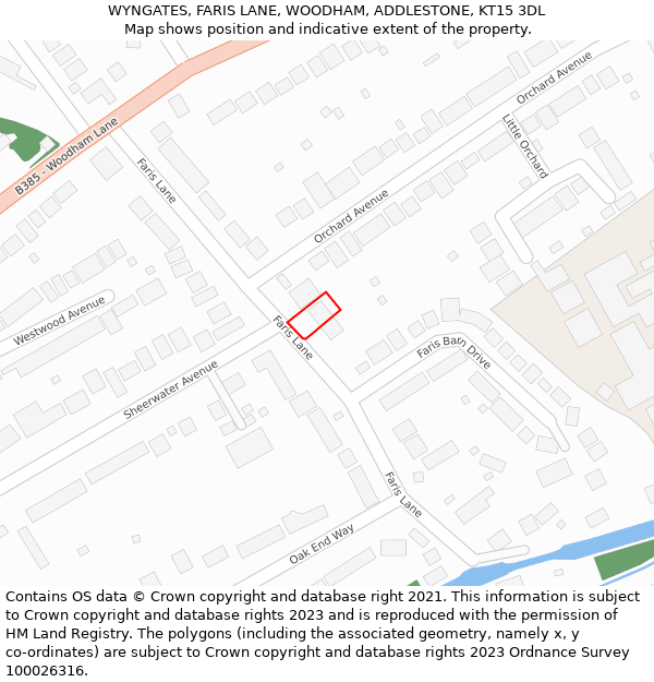 WYNGATES, FARIS LANE, WOODHAM, ADDLESTONE, KT15 3DL: Location map and indicative extent of plot