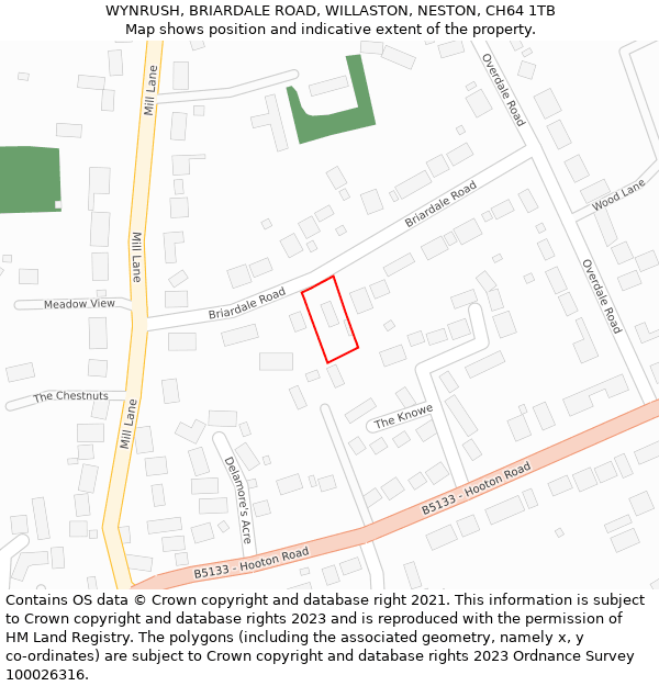 WYNRUSH, BRIARDALE ROAD, WILLASTON, NESTON, CH64 1TB: Location map and indicative extent of plot