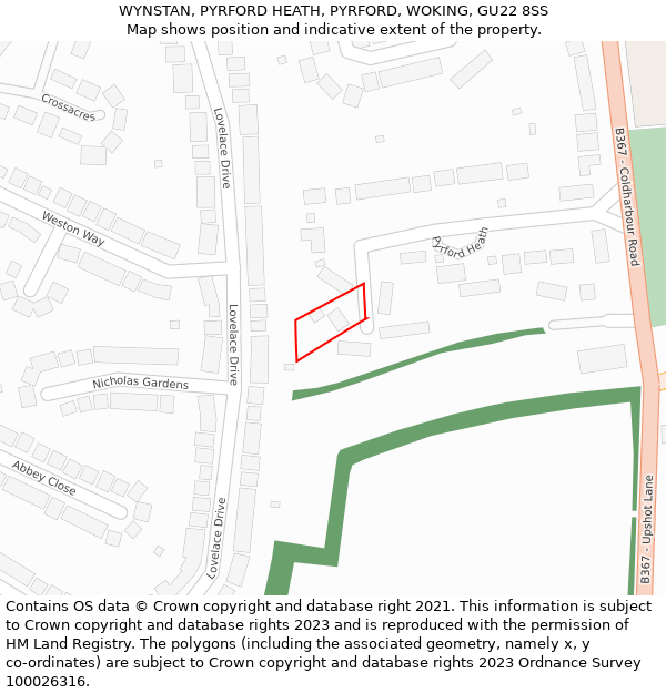 WYNSTAN, PYRFORD HEATH, PYRFORD, WOKING, GU22 8SS: Location map and indicative extent of plot