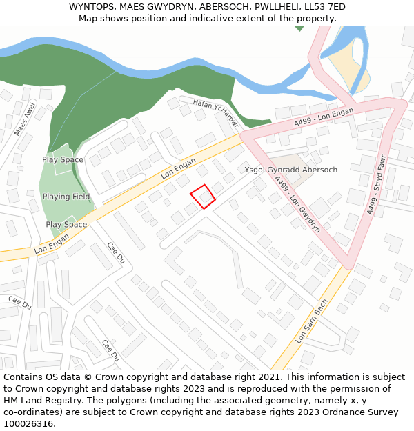 WYNTOPS, MAES GWYDRYN, ABERSOCH, PWLLHELI, LL53 7ED: Location map and indicative extent of plot