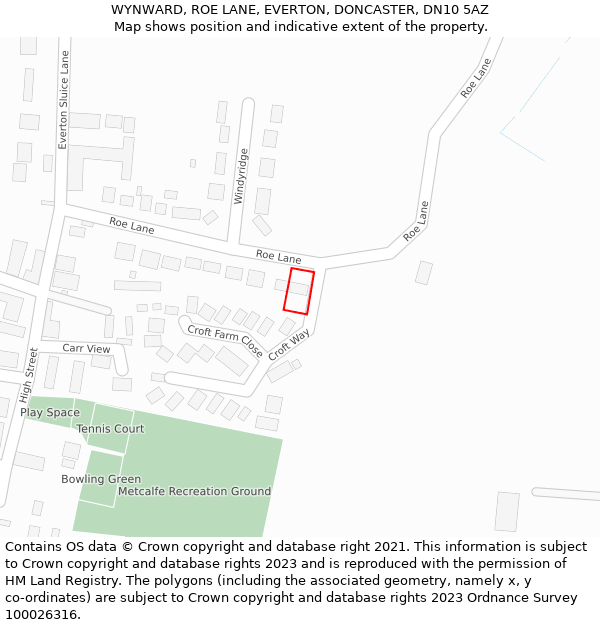 WYNWARD, ROE LANE, EVERTON, DONCASTER, DN10 5AZ: Location map and indicative extent of plot
