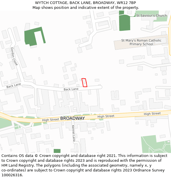 WYTCH COTTAGE, BACK LANE, BROADWAY, WR12 7BP: Location map and indicative extent of plot