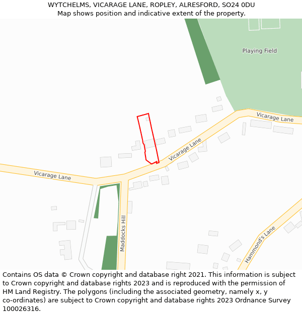 WYTCHELMS, VICARAGE LANE, ROPLEY, ALRESFORD, SO24 0DU: Location map and indicative extent of plot