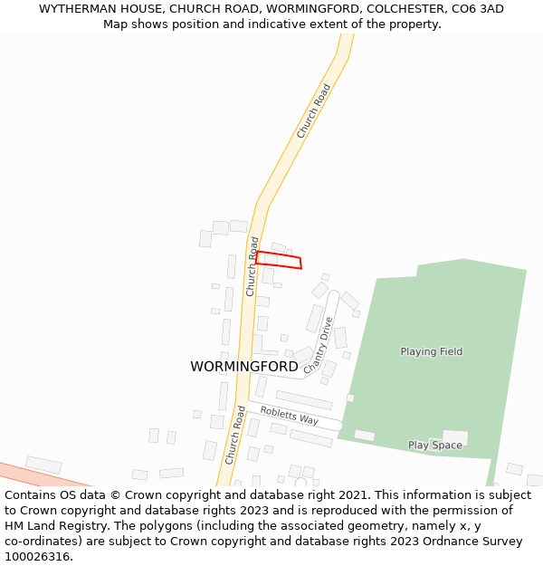 WYTHERMAN HOUSE, CHURCH ROAD, WORMINGFORD, COLCHESTER, CO6 3AD: Location map and indicative extent of plot