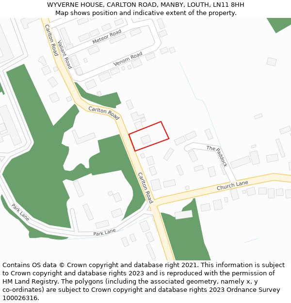 WYVERNE HOUSE, CARLTON ROAD, MANBY, LOUTH, LN11 8HH: Location map and indicative extent of plot