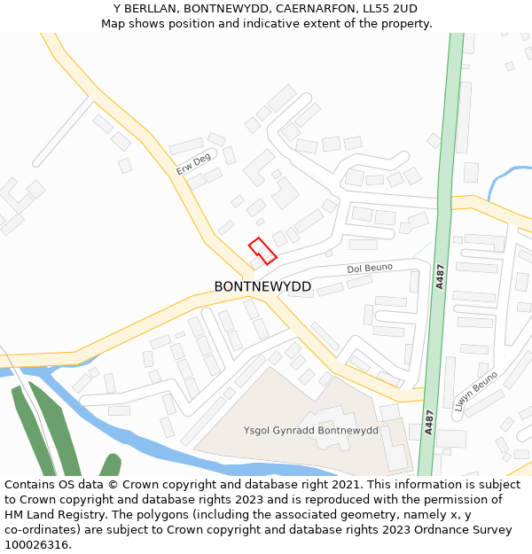 Y BERLLAN, BONTNEWYDD, CAERNARFON, LL55 2UD: Location map and indicative extent of plot