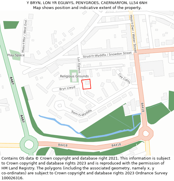 Y BRYN, LON YR EGLWYS, PENYGROES, CAERNARFON, LL54 6NH: Location map and indicative extent of plot