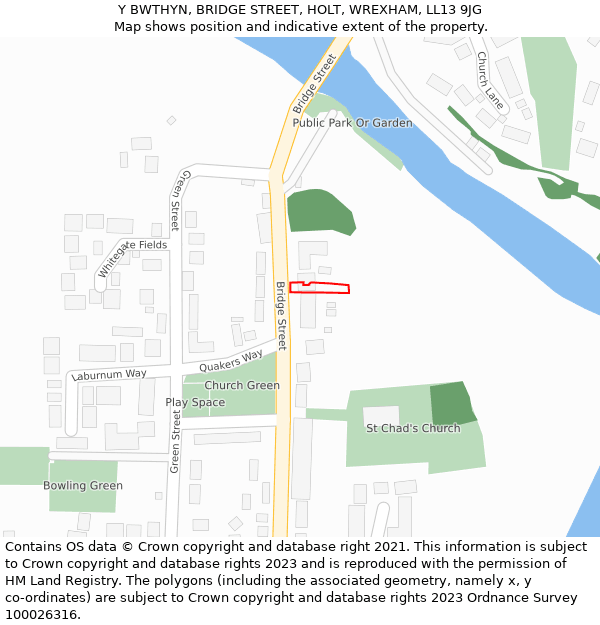 Y BWTHYN, BRIDGE STREET, HOLT, WREXHAM, LL13 9JG: Location map and indicative extent of plot