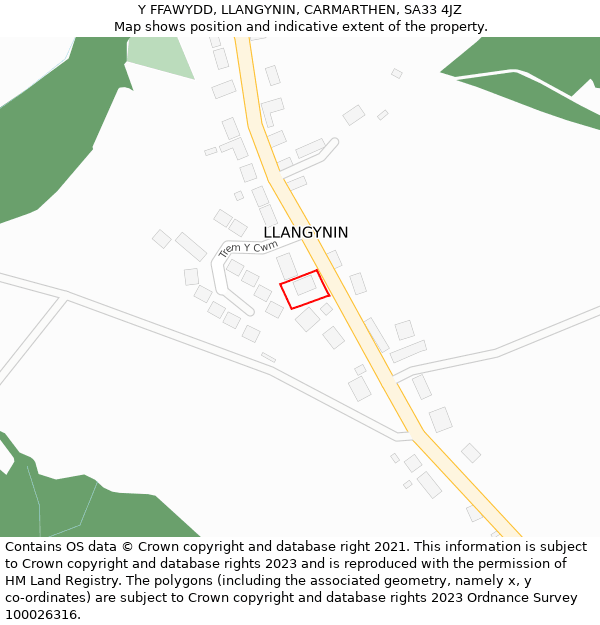 Y FFAWYDD, LLANGYNIN, CARMARTHEN, SA33 4JZ: Location map and indicative extent of plot