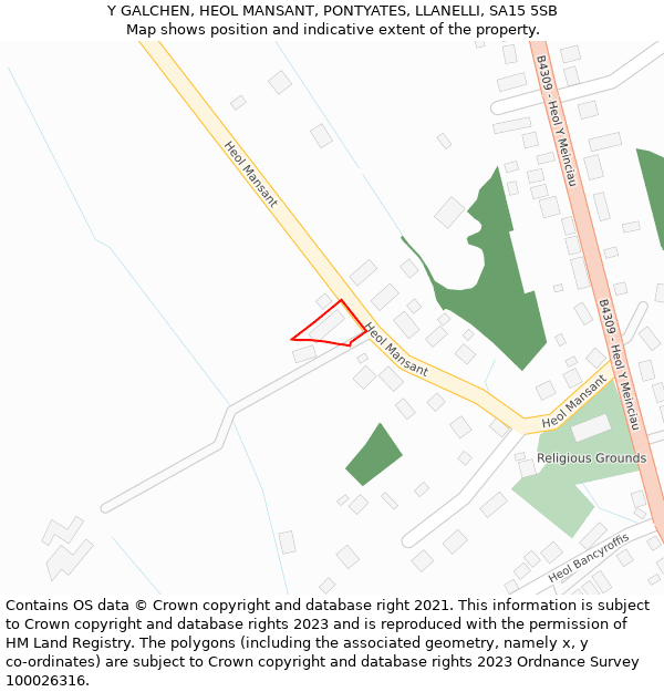 Y GALCHEN, HEOL MANSANT, PONTYATES, LLANELLI, SA15 5SB: Location map and indicative extent of plot