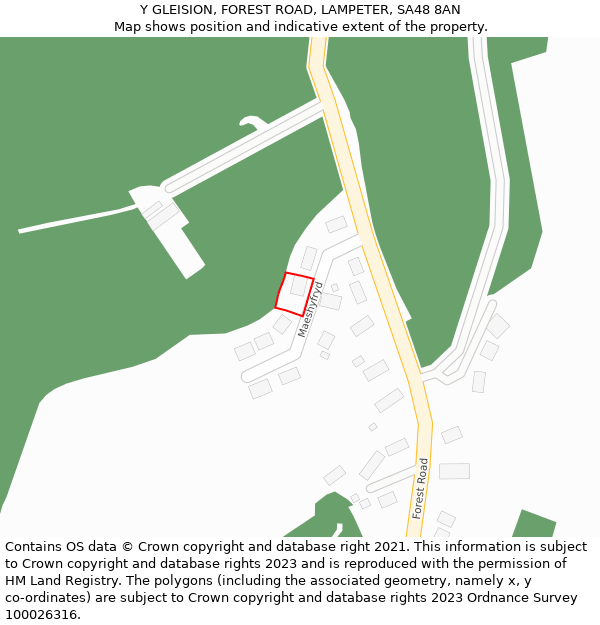 Y GLEISION, FOREST ROAD, LAMPETER, SA48 8AN: Location map and indicative extent of plot