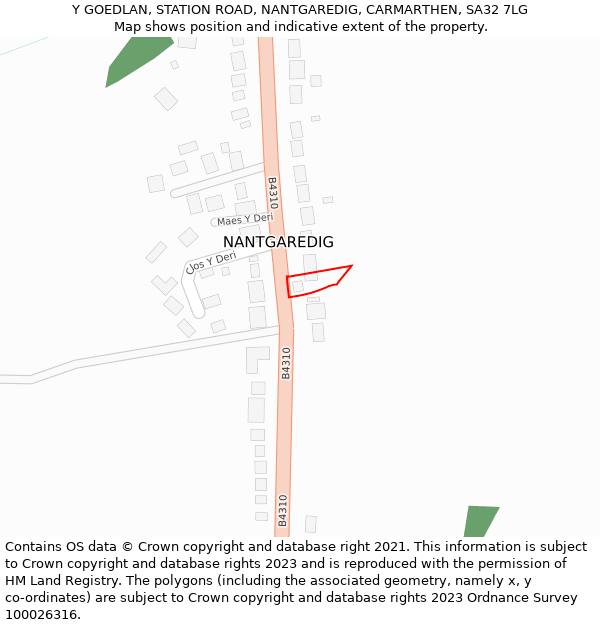 Y GOEDLAN, STATION ROAD, NANTGAREDIG, CARMARTHEN, SA32 7LG: Location map and indicative extent of plot