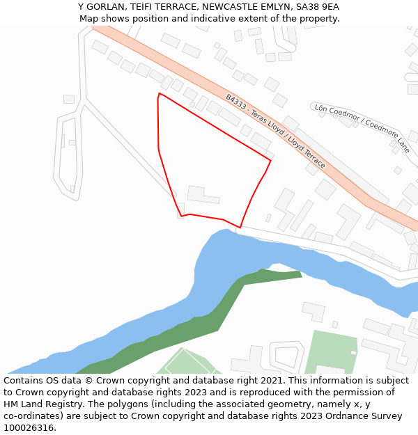 Y GORLAN, TEIFI TERRACE, NEWCASTLE EMLYN, SA38 9EA: Location map and indicative extent of plot