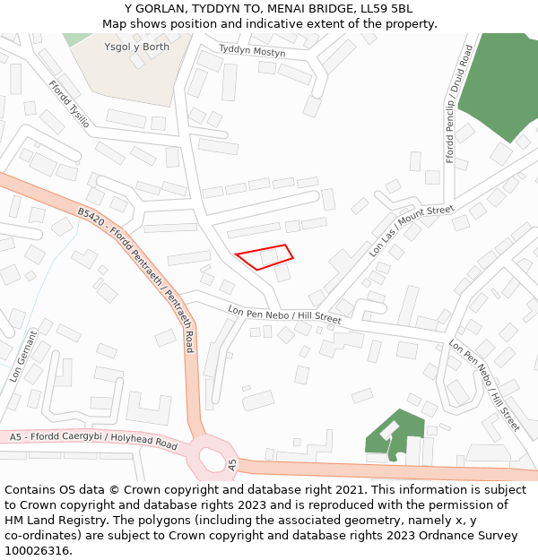 Y GORLAN, TYDDYN TO, MENAI BRIDGE, LL59 5BL: Location map and indicative extent of plot