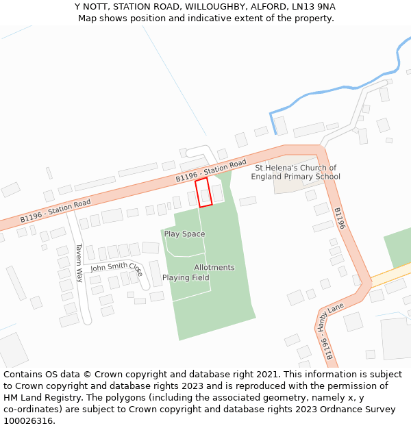 Y NOTT, STATION ROAD, WILLOUGHBY, ALFORD, LN13 9NA: Location map and indicative extent of plot