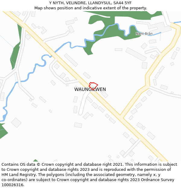 Y NYTH, VELINDRE, LLANDYSUL, SA44 5YF: Location map and indicative extent of plot