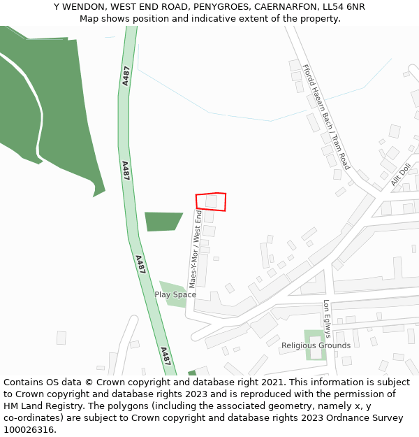 Y WENDON, WEST END ROAD, PENYGROES, CAERNARFON, LL54 6NR: Location map and indicative extent of plot