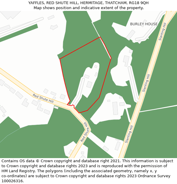 YAFFLES, RED SHUTE HILL, HERMITAGE, THATCHAM, RG18 9QH: Location map and indicative extent of plot