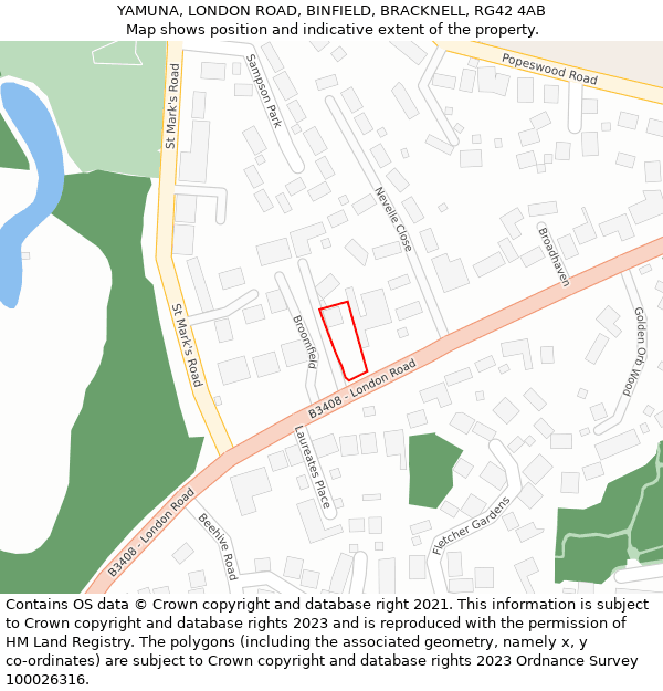 YAMUNA, LONDON ROAD, BINFIELD, BRACKNELL, RG42 4AB: Location map and indicative extent of plot