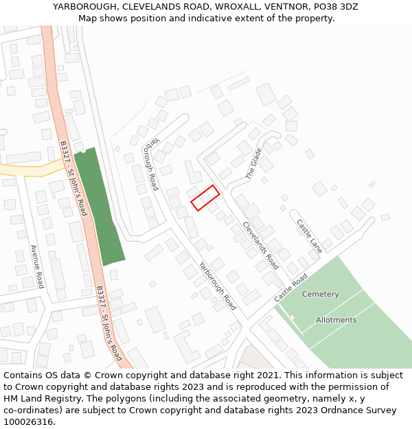 YARBOROUGH, CLEVELANDS ROAD, WROXALL, VENTNOR, PO38 3DZ: Location map and indicative extent of plot