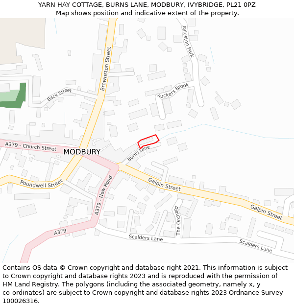 YARN HAY COTTAGE, BURNS LANE, MODBURY, IVYBRIDGE, PL21 0PZ: Location map and indicative extent of plot